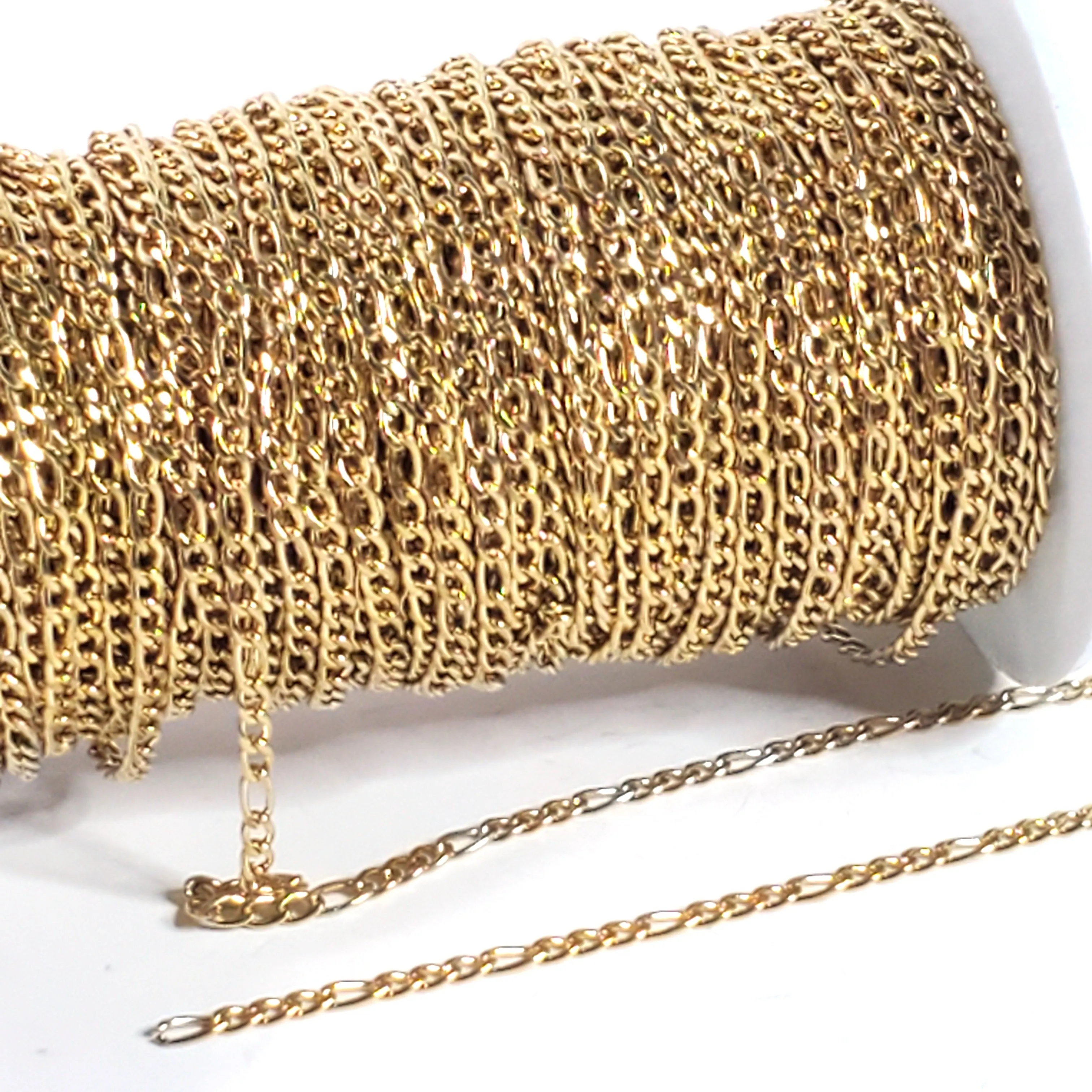 3mm Gold Figaro Chain, 4~6mm long, 3mm wide, 0.8mm thick, Lot Size 50 meters (about 160 feet), #1973 G