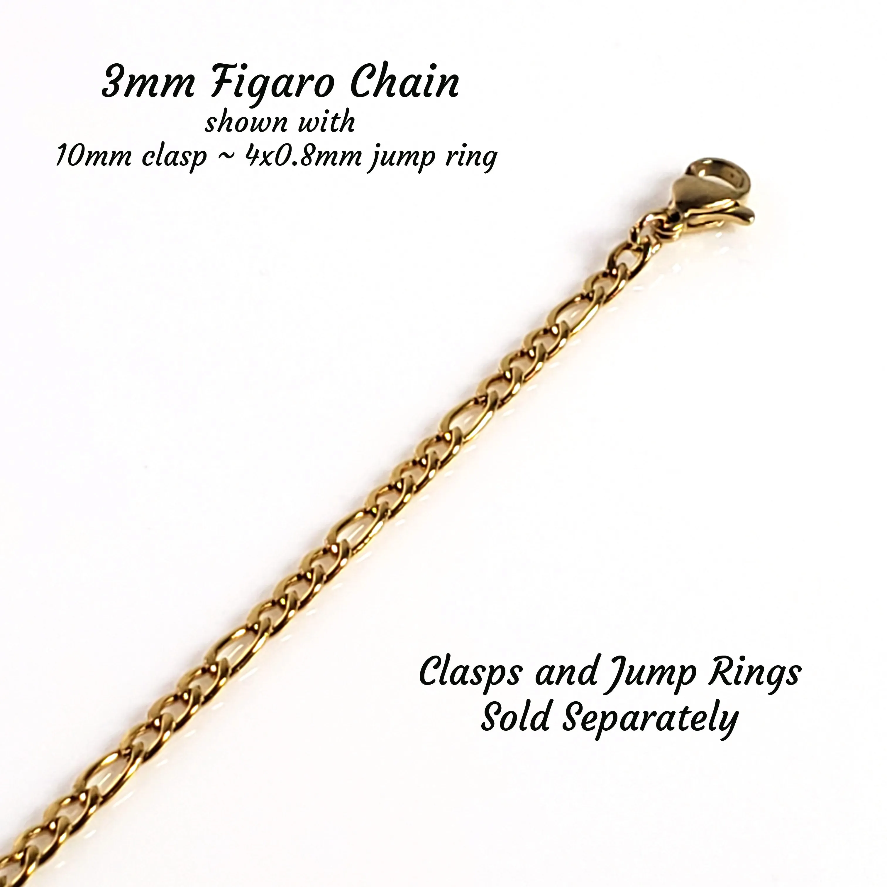 3mm Gold Figaro Chain, 4~6mm long, 3mm wide, 0.8mm thick, Lot Size 50 meters (about 160 feet), #1973 G