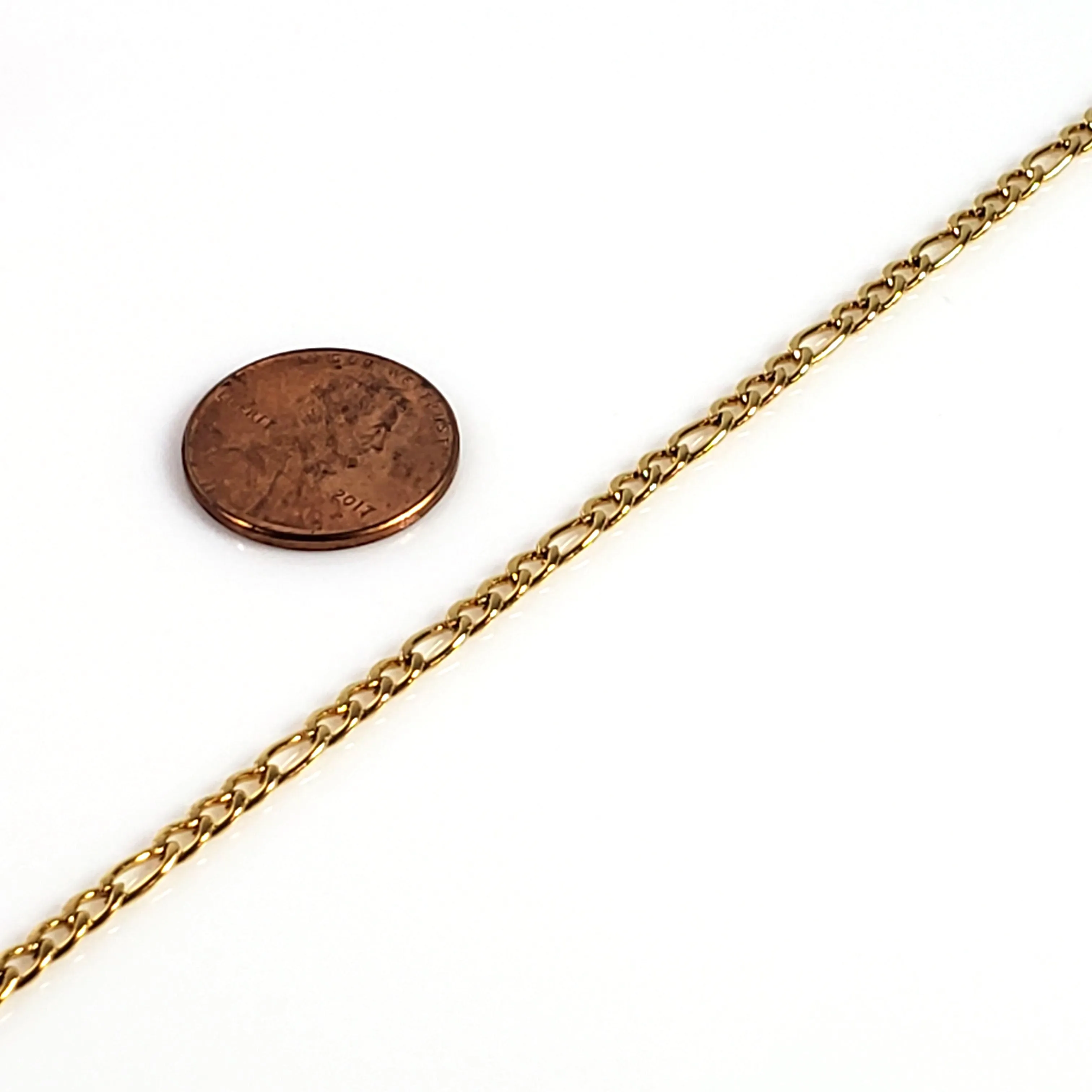 3mm Gold Figaro Chain, 4~6mm long, 3mm wide, 0.8mm thick, Lot Size 50 meters (about 160 feet), #1973 G