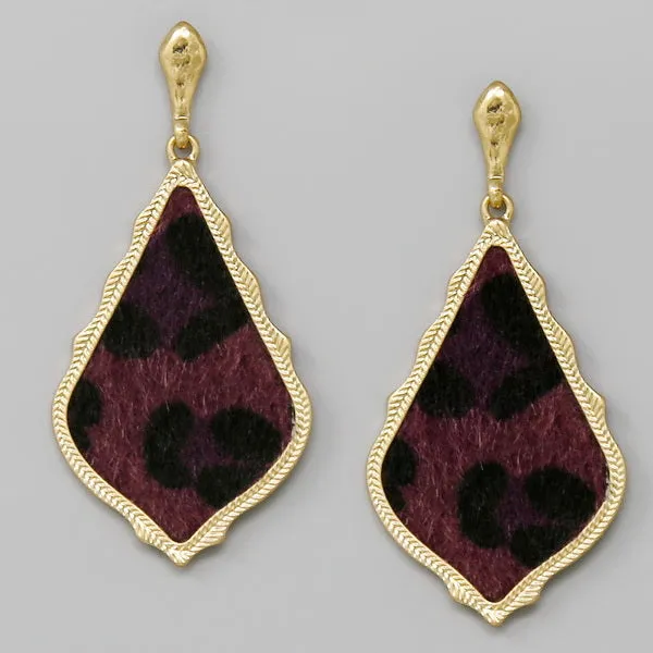 Animal Print Faux Fur Vintage Frame Drop Earrings