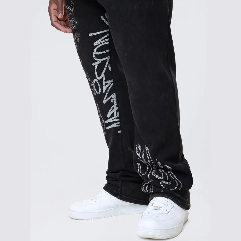 Big and Tall - Stacked Rhinestone Dystopia Fleece Pants - Black