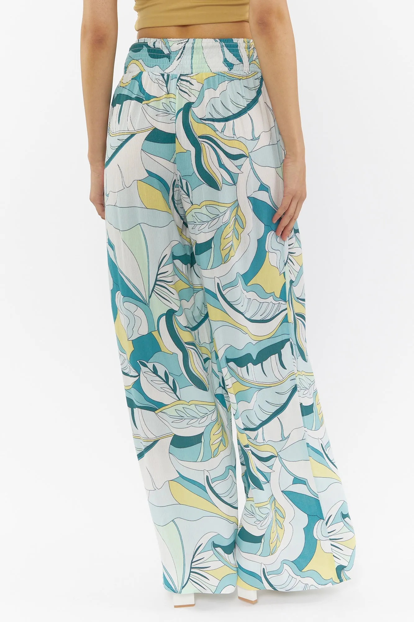 Blue Print Linen Wide Leg Pant