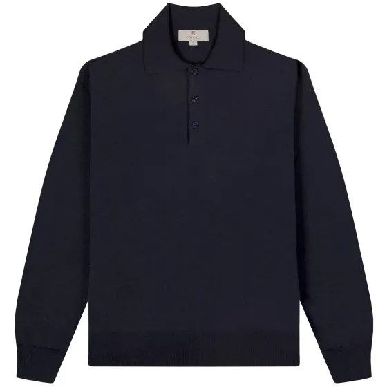 Canali Merino Wool LS Polo Navy