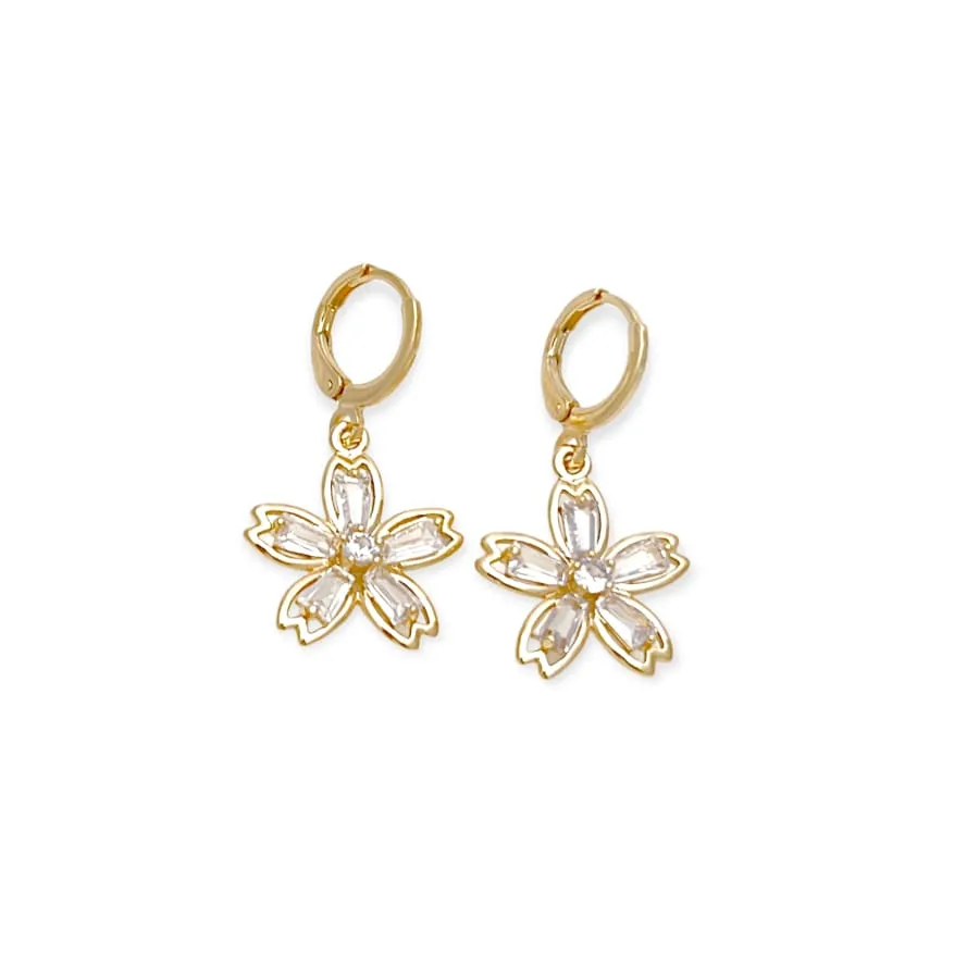 Clear flower drop earrings in 18k of gold plated