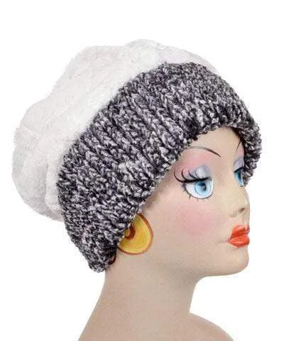 Cozy Cable Ash with Cuddly Ivory Luxury Faux Fur Beanie