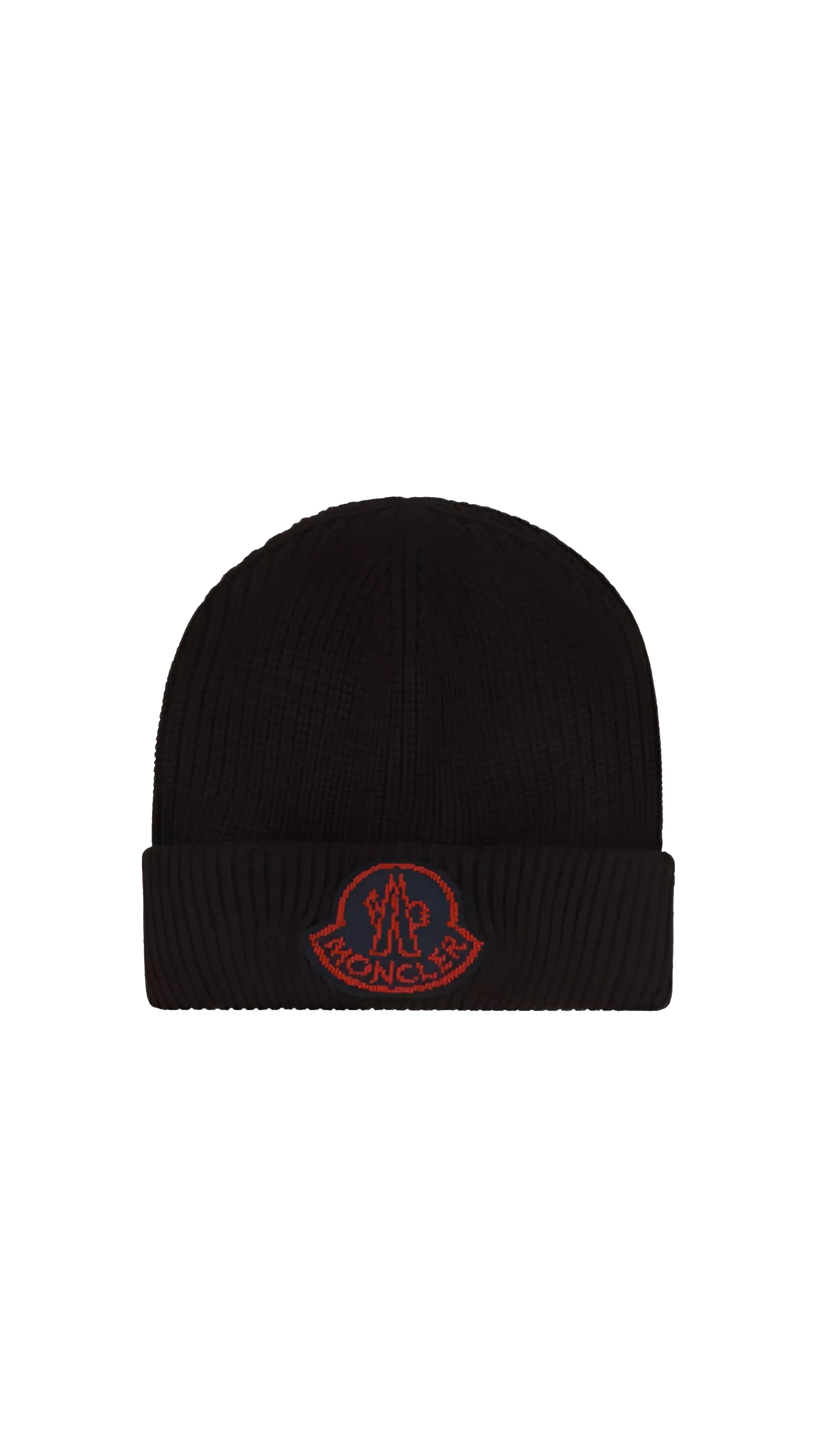 Fold Over Ribbed Wool Beanie - Black