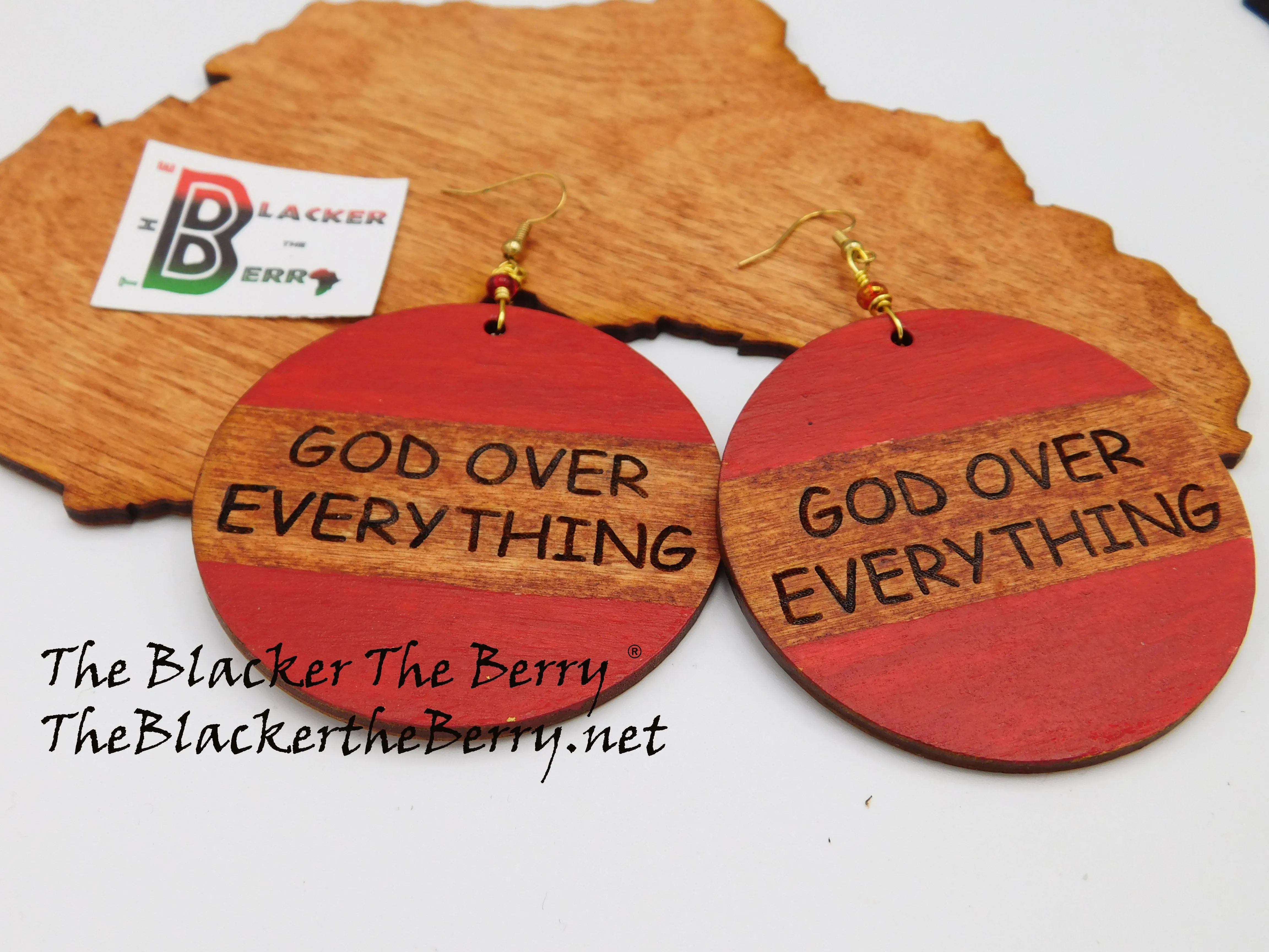 God Over Everything Red Wooden Handmade Hand Painted Jewelry