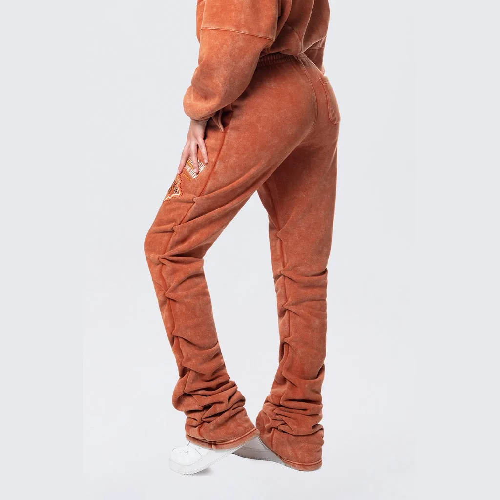 High Rise Stacked Fleece Pants - Picante