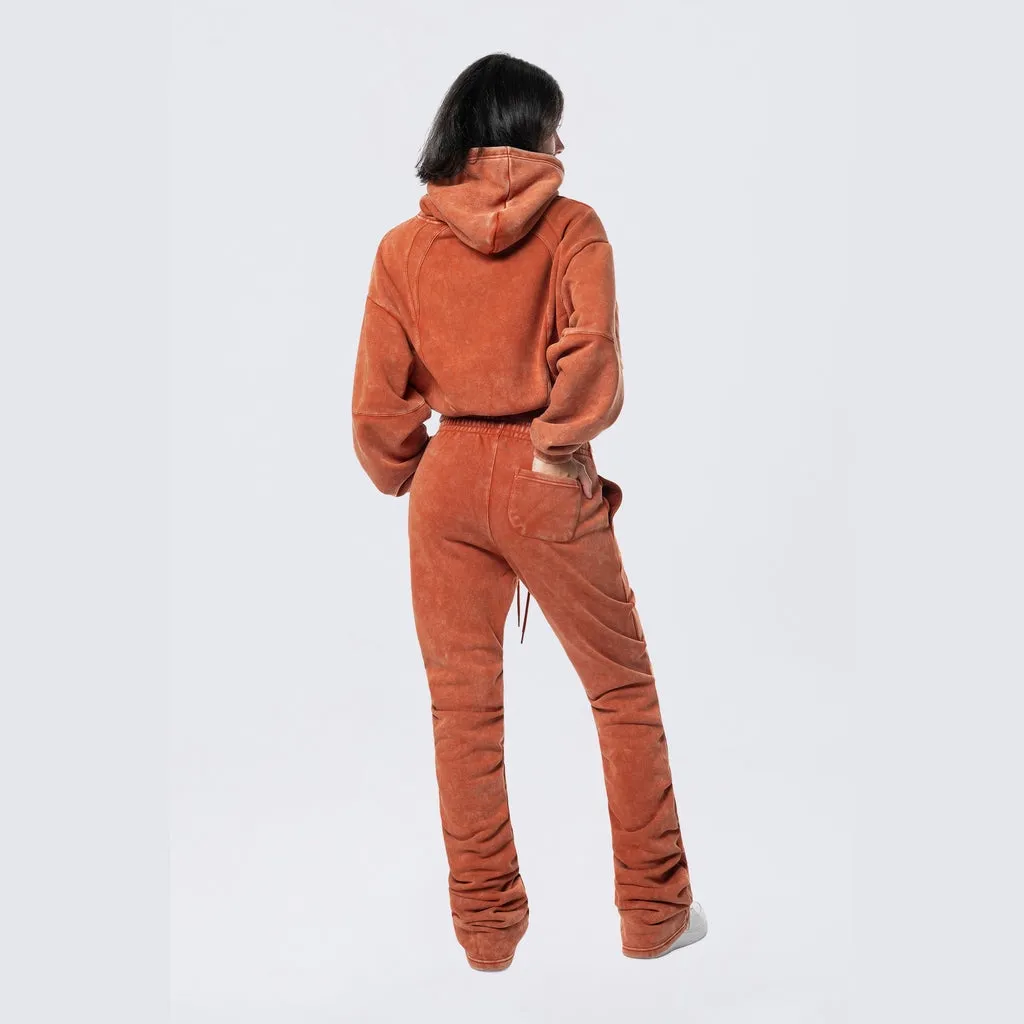 High Rise Stacked Fleece Pants - Picante