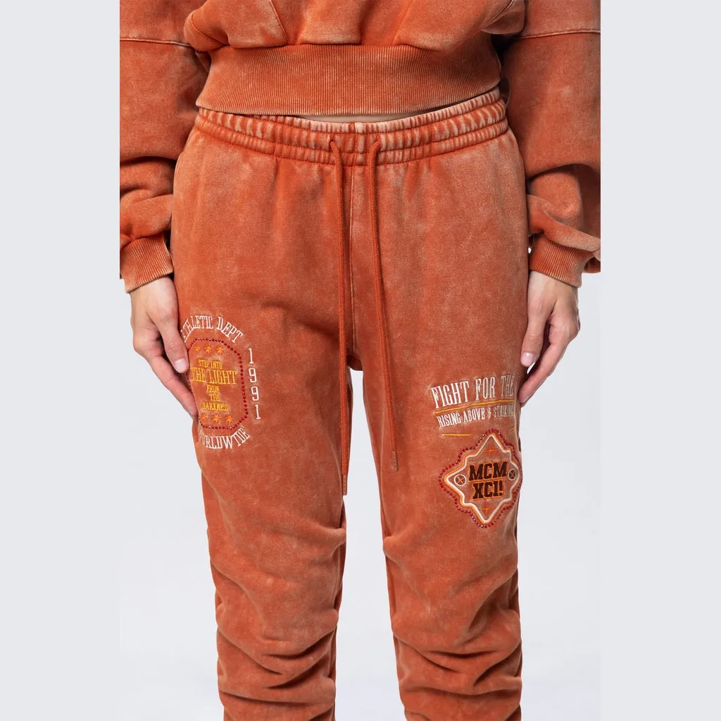 High Rise Stacked Fleece Pants - Picante