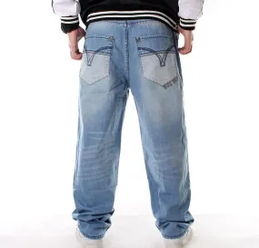 Men's Tencel Hip Hop Rap Multi-Pocket Straight Loose Denim Pants