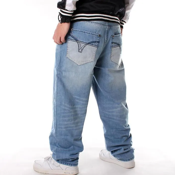 Men's Tencel Hip Hop Rap Multi-Pocket Straight Loose Denim Pants