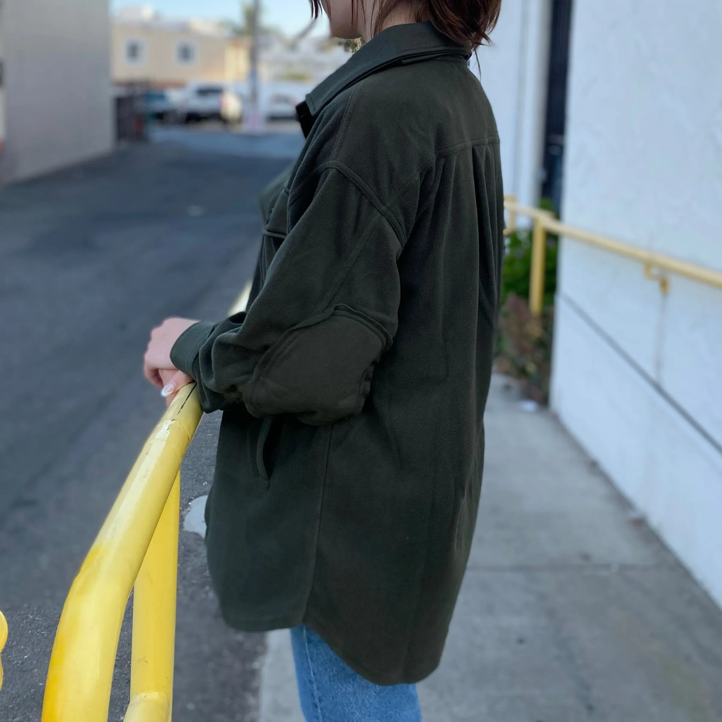 My Kind Of Day Oversized Fleece Shacket Olive