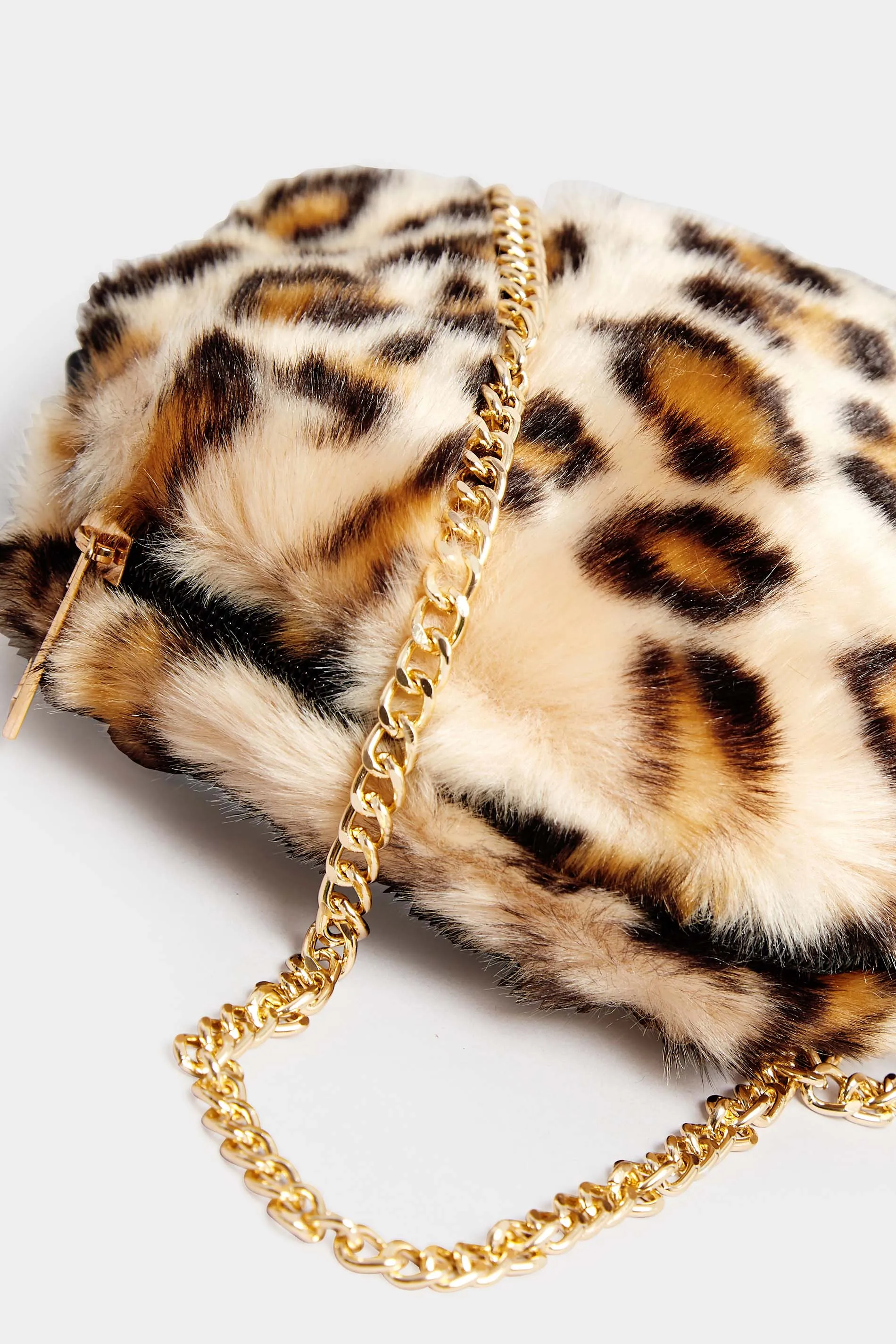 Natural Brown Leopard Print Faux Fur Circle Bag