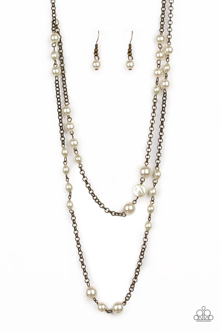 Paparazzi Pearl Promenade - Brass Pearls - Necklace and matching Earrings