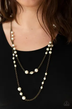 Paparazzi Pearl Promenade - Brass Pearls - Necklace and matching Earrings