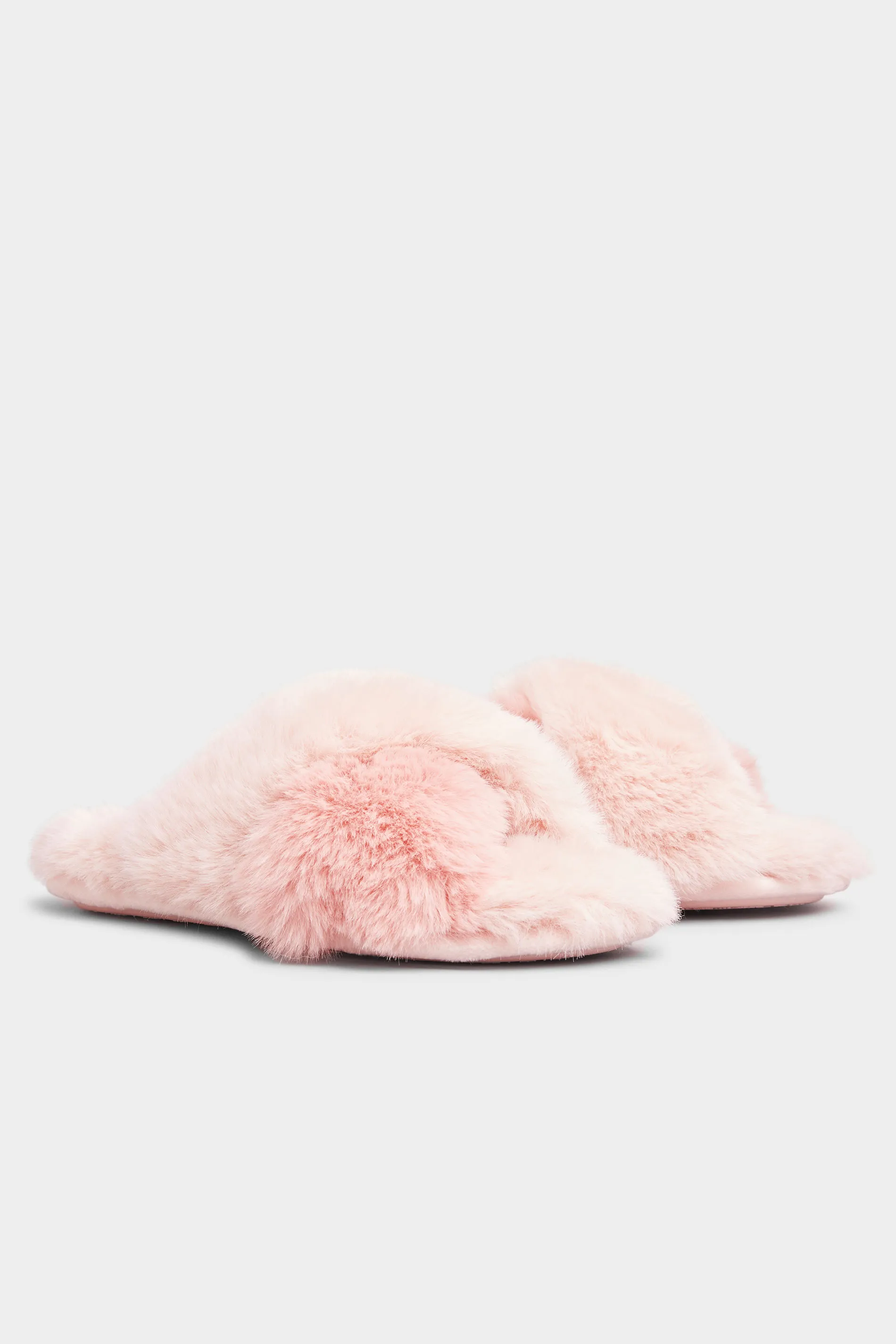 Pink Vegan Faux Fur Cross Strap Slippers In Standard Fit