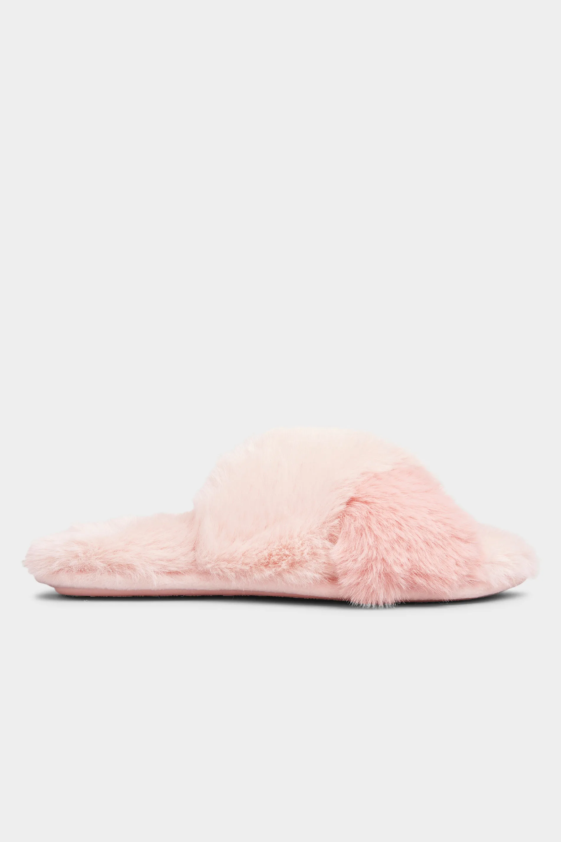 Pink Vegan Faux Fur Cross Strap Slippers In Standard Fit