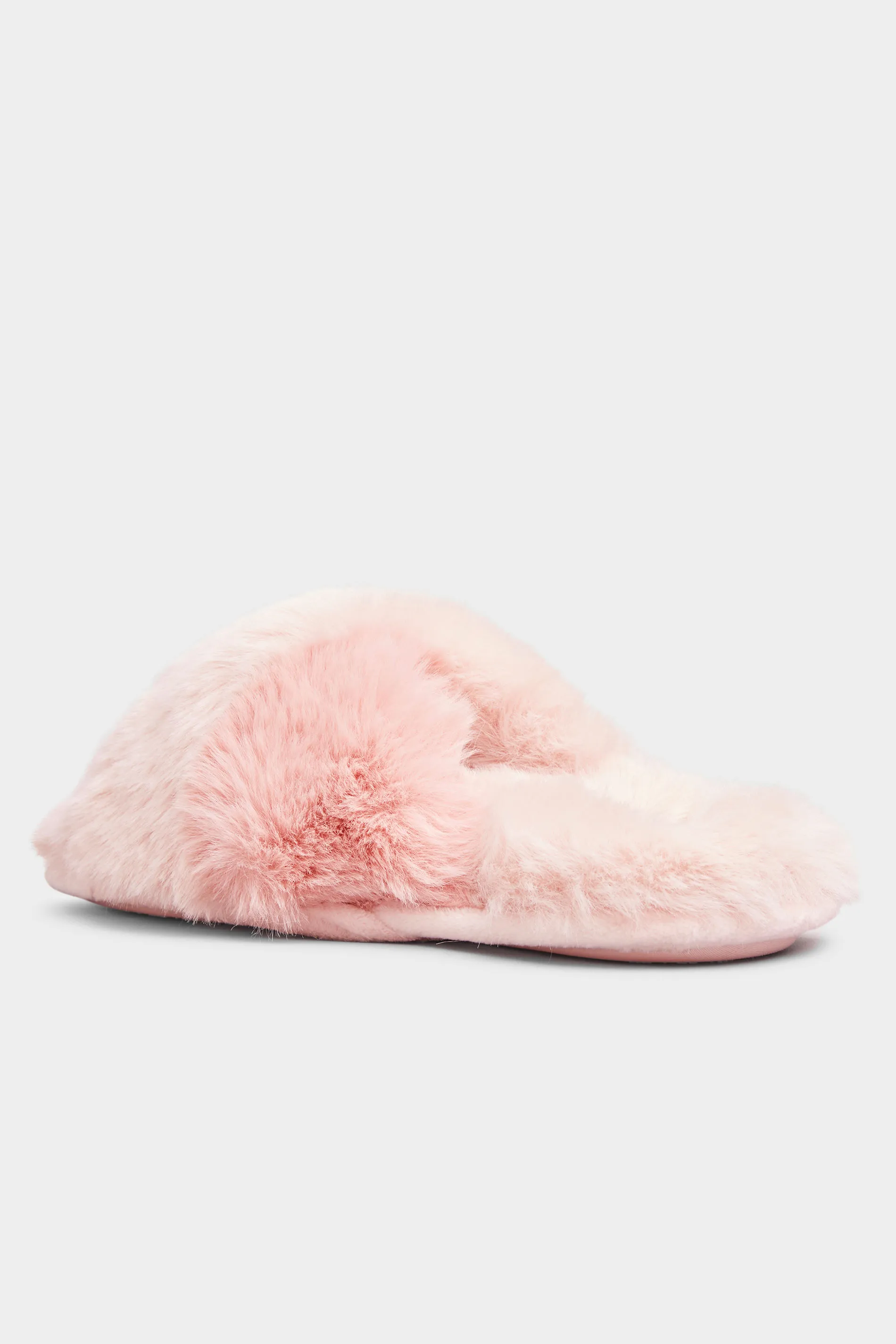 Pink Vegan Faux Fur Cross Strap Slippers In Standard Fit