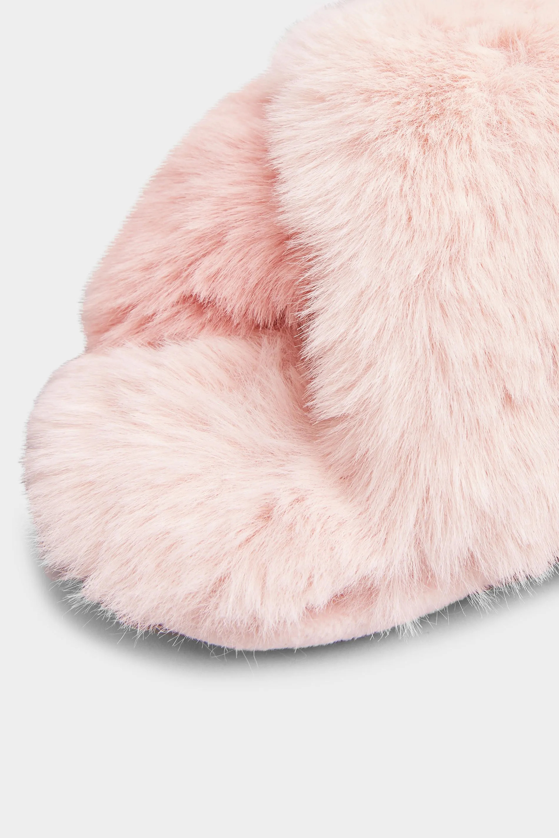 Pink Vegan Faux Fur Cross Strap Slippers In Standard Fit