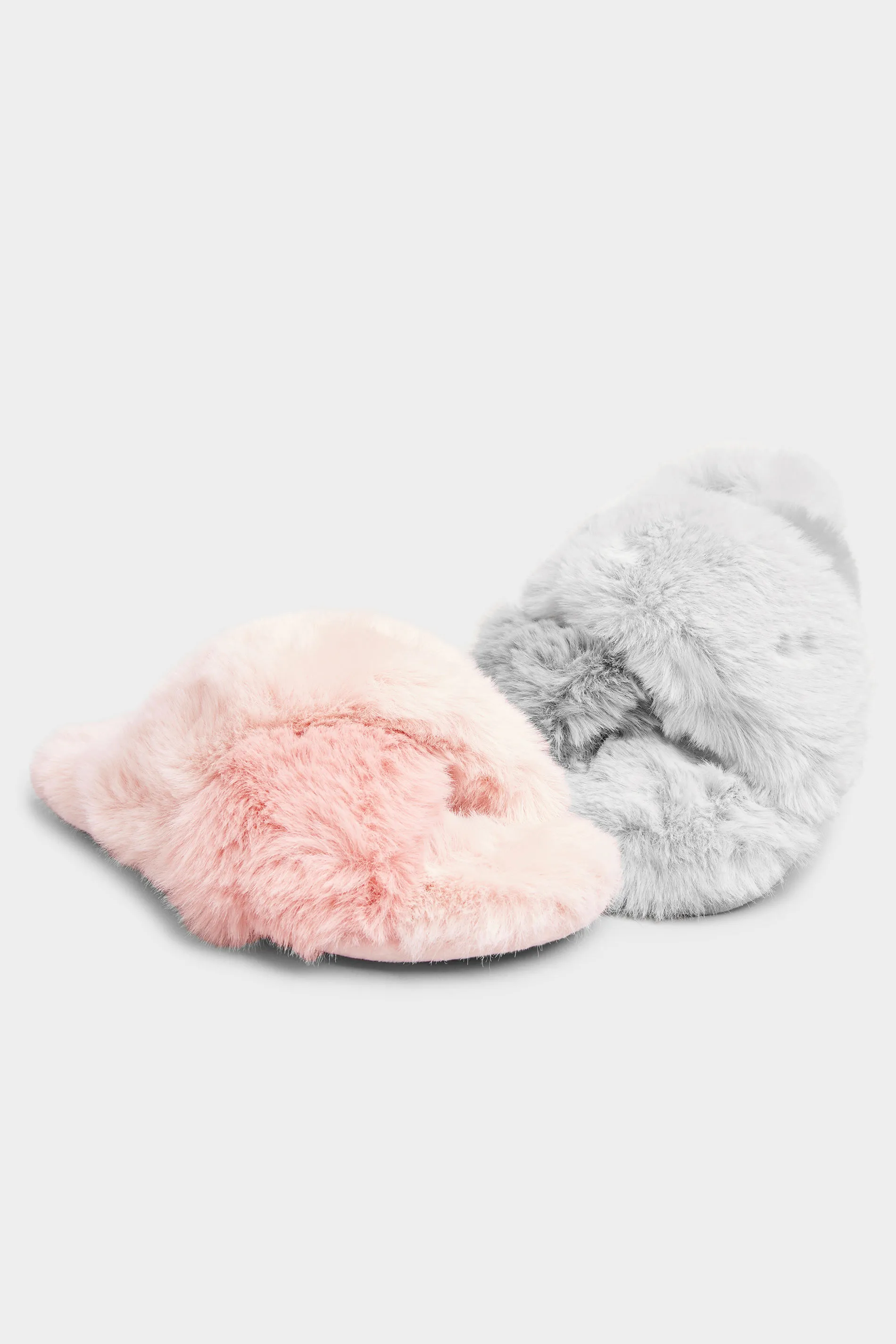 Pink Vegan Faux Fur Cross Strap Slippers In Standard Fit