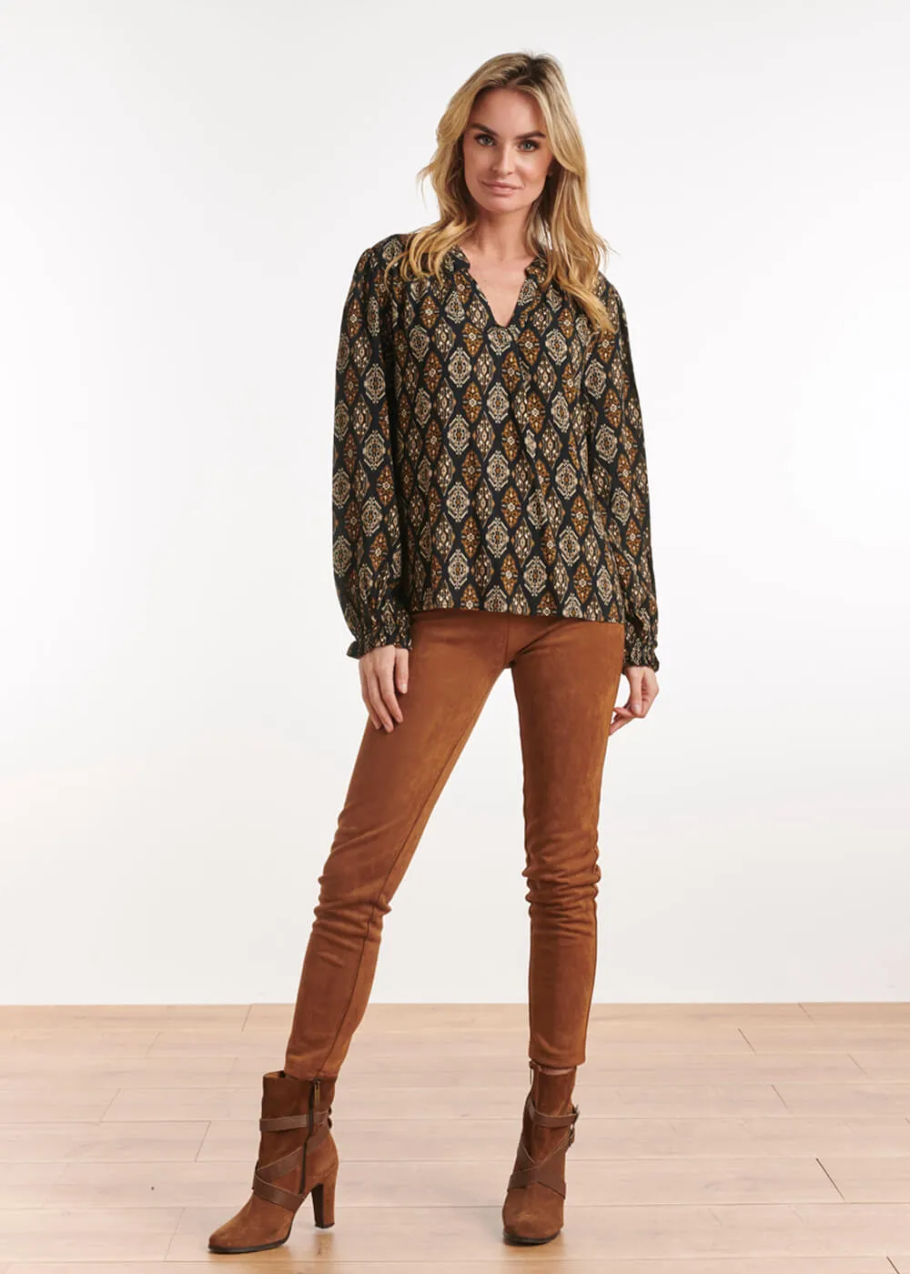 Smashed Lemon Leila Faux-Suede 70's Trousers Brown