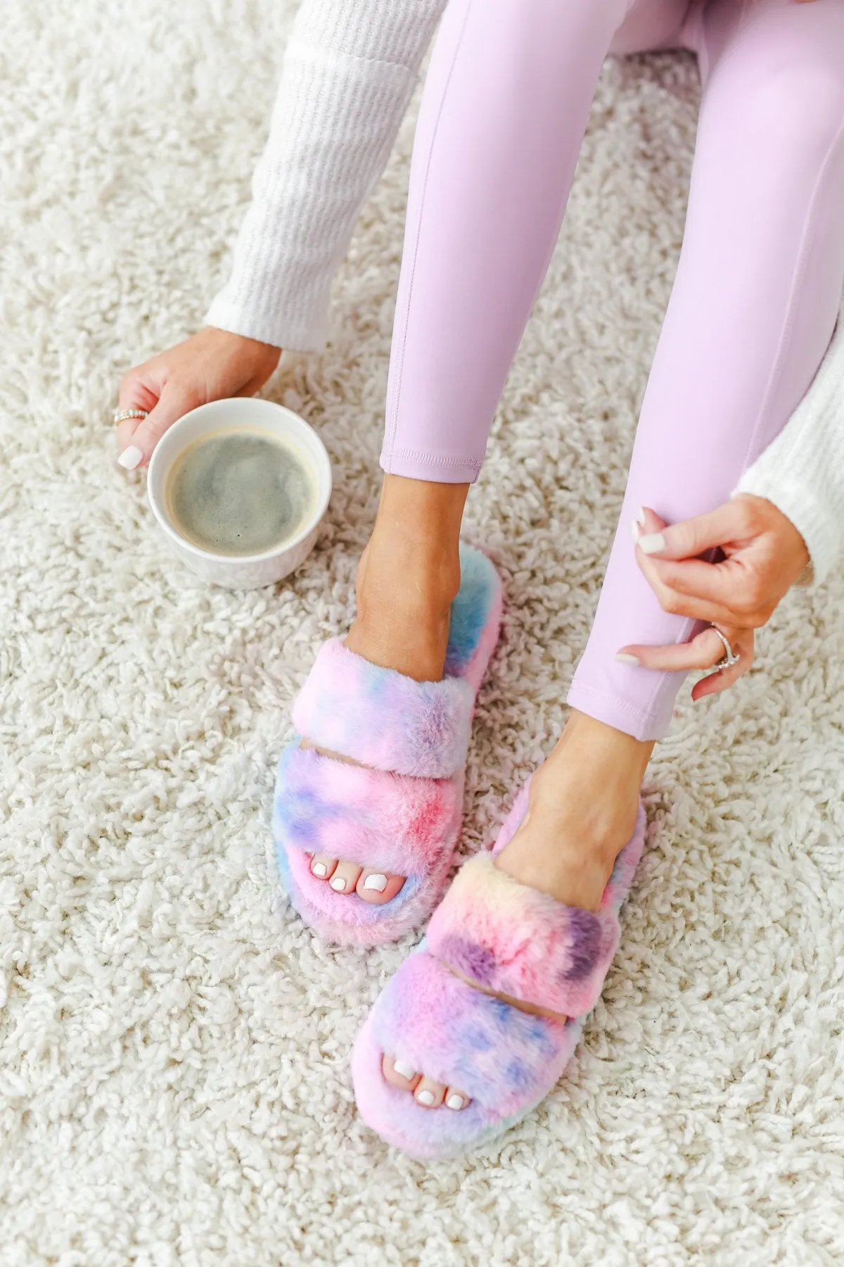 Soda Corset Faux Fur Slippers- Rainbow