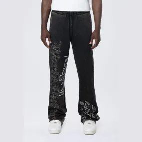 Stacked Rhinestone Dystopia Fleece Pants - Black