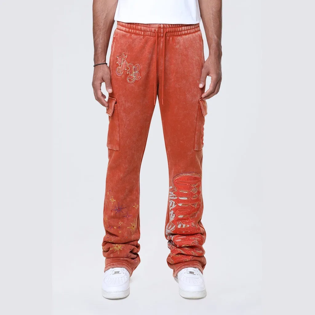 Stacked Rhinestone Dystopia Fleece Pants - Picante