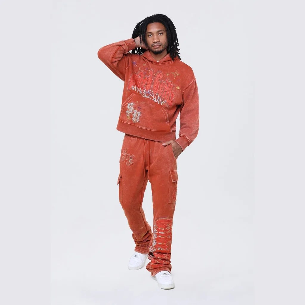 Stacked Rhinestone Dystopia Fleece Pants - Picante