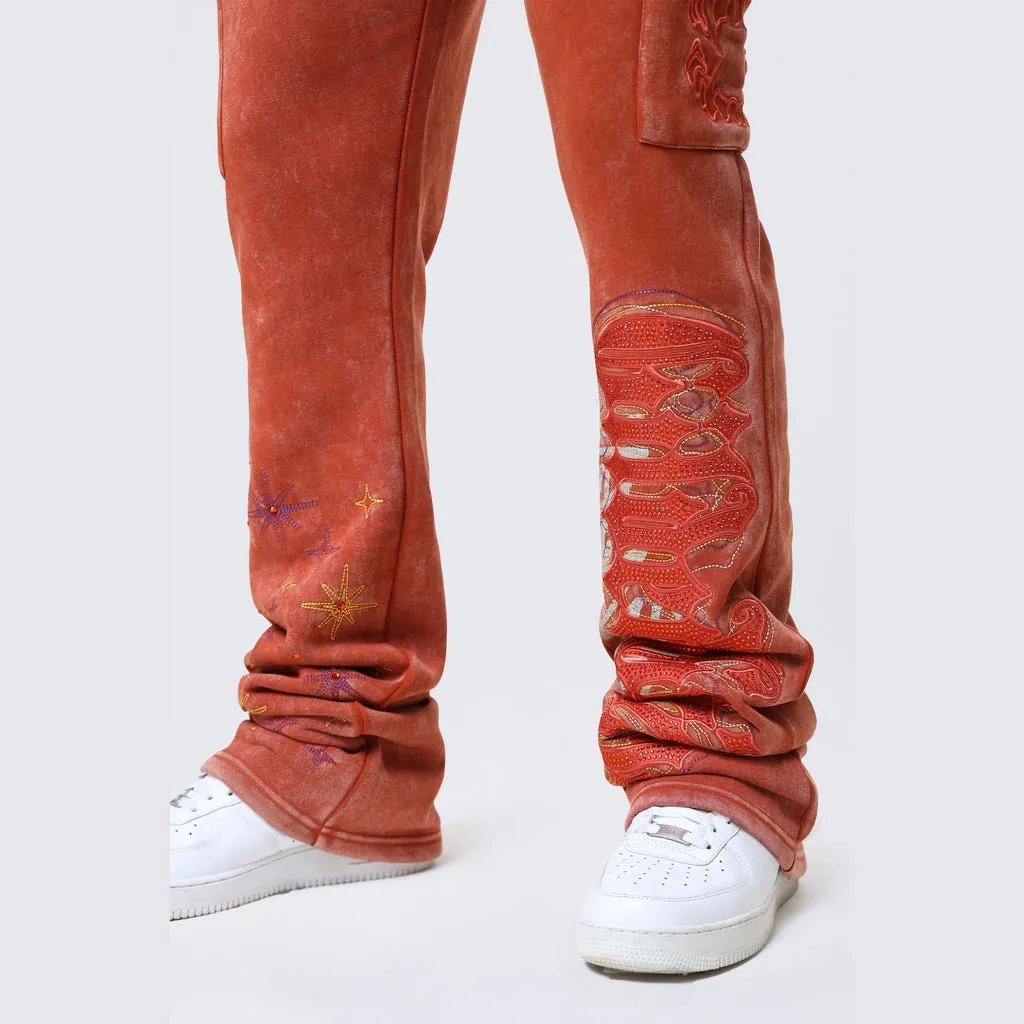 Stacked Rhinestone Dystopia Fleece Pants - Picante