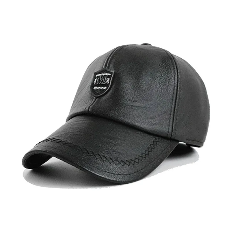 Winter Casual Adjustable Faux Leather Snapback Baseball Cap for Men