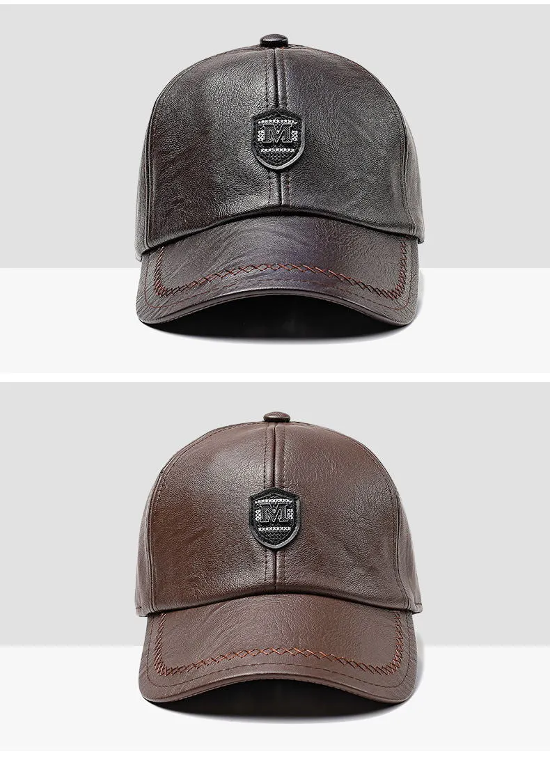 Winter Casual Adjustable Faux Leather Snapback Baseball Cap for Men