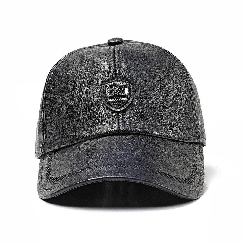 Winter Casual Adjustable Faux Leather Snapback Baseball Cap for Men