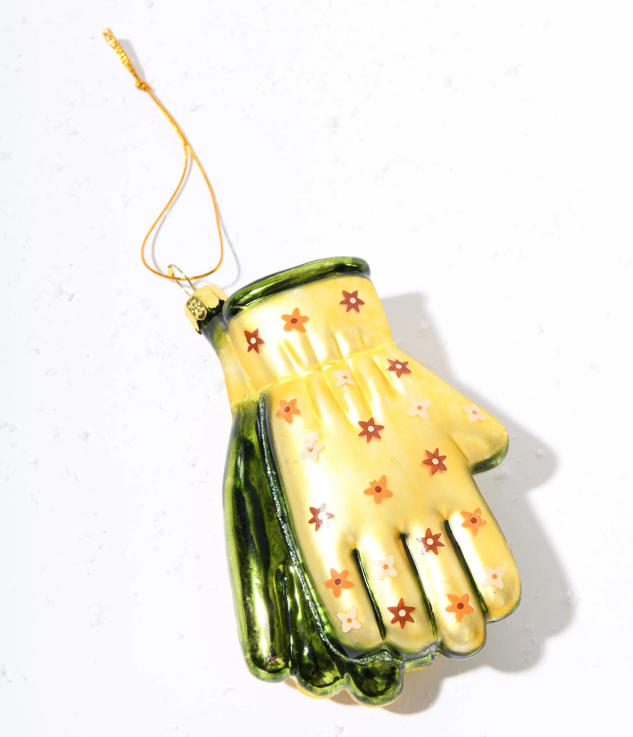 Yellow & Green Gardening Gloves Glass Ornament